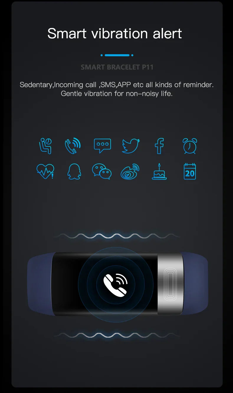Smart Fitness Tracker Wristband – Heart Rate, Blood Oxygen & Sleep Monitor, IP67, 15-Day Battery, Blue