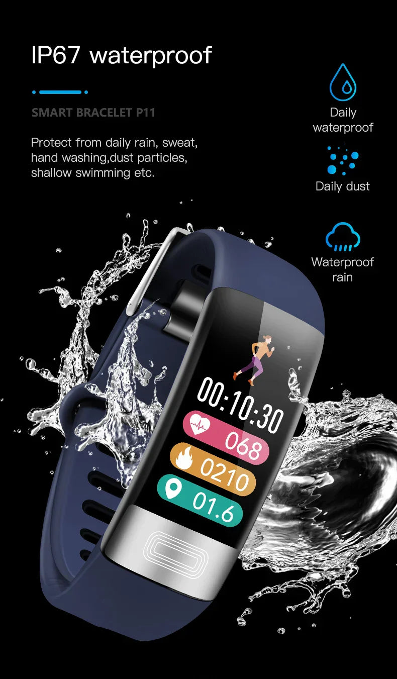 Smart Fitness Tracker Wristband – Heart Rate, Blood Oxygen & Sleep Monitor, IP67, 15-Day Battery, Blue