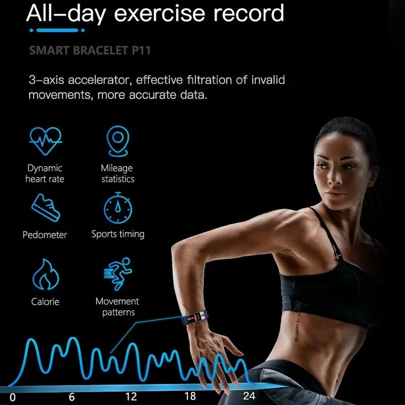 Smart Fitness Tracker Wristband – Heart Rate, Blood Oxygen & Sleep Monitor, IP67, 15-Day Battery, Blue